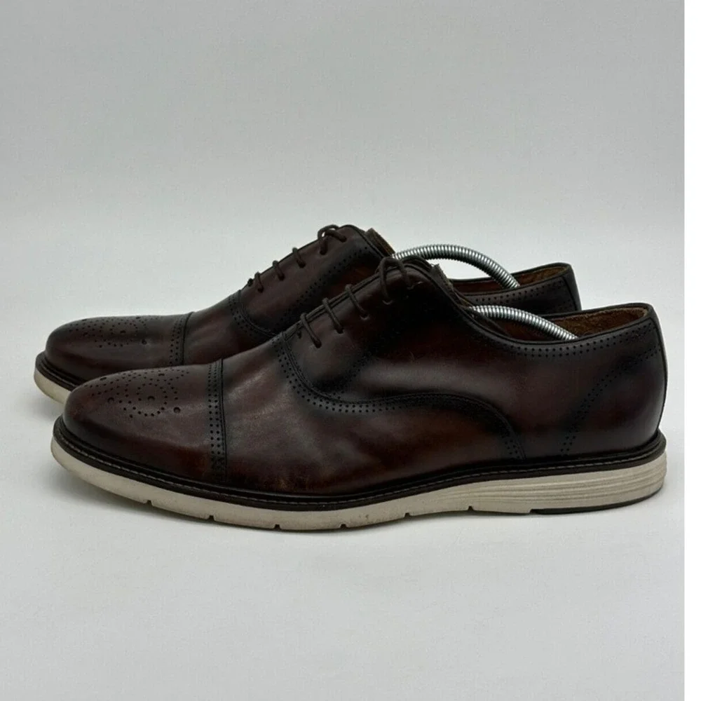 Belvedere Shoes Mens 13D Lampard Brown Leather Oxford Dress Burnished Lace Up